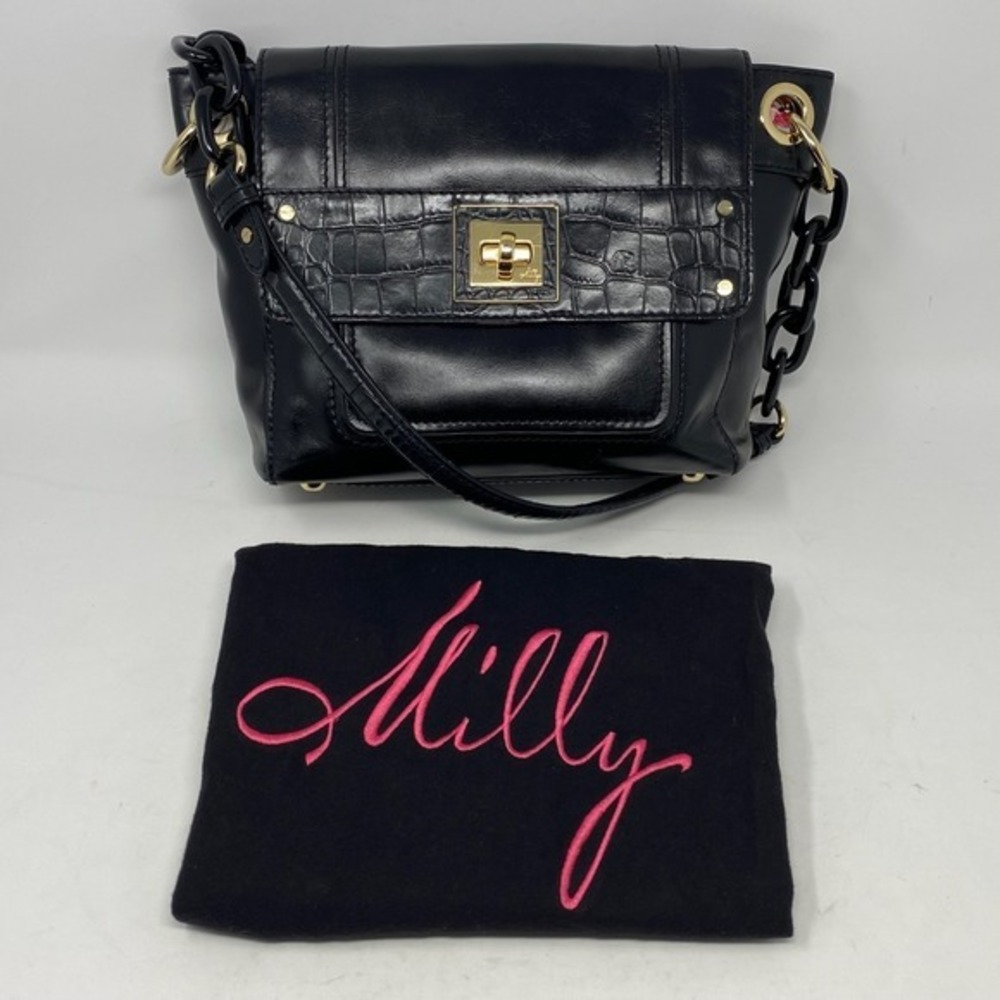 Vtg Milly Womens Shoulder Bag Leather Embossed Croc‎ Acrylic Chain Strap Y2K